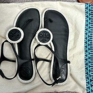 Tory Burch sandals black and white fringe leather NWOT